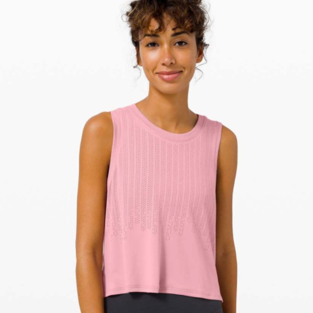 Three Blue, Pink and Black Lululemon Train to Be Tank Tops